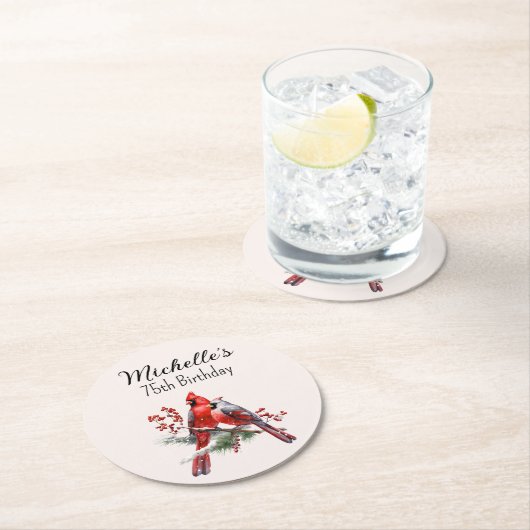 Rote Kardinal 75. Geburtstag Runder Pappuntersetzer (Vor Ort)