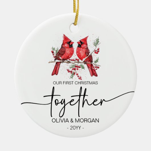 Rote Kardinal Erstweihnachtsnamen Keramik Ornament (Vorne)