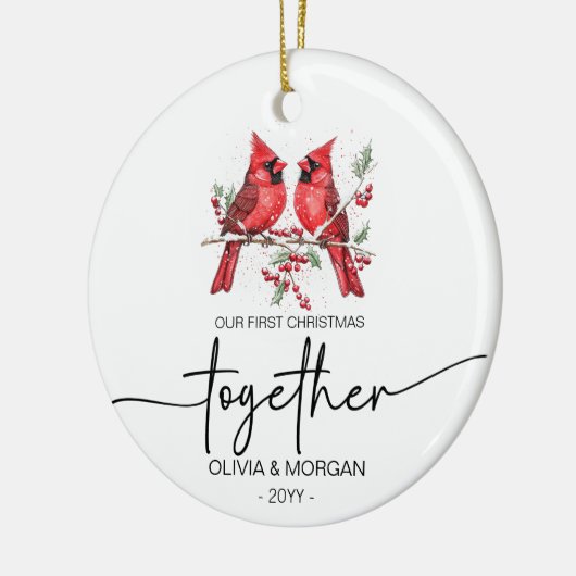 Rote Kardinal Erstweihnachtsnamen Keramik Ornament (Links)