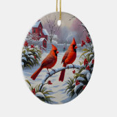 Rote Kardinal im Winter Keramik Ornament (Rechts)