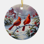 Rote Kardinal im Winter Keramik Ornament (Vorne)