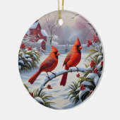 Rote Kardinal im Winter Keramik Ornament (Links)