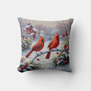Rote Kardinal im Winter Kissen
