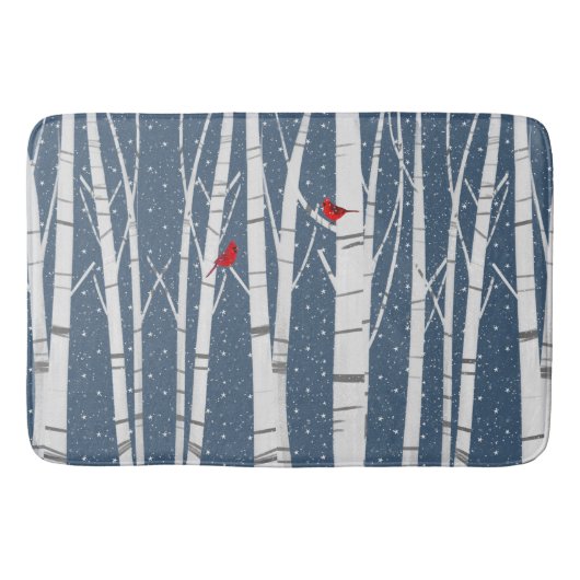 Rote Kardinal in Schneeflocken Badematte (Vorderseite)