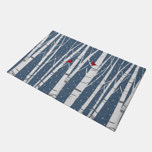 Rote Kardinal in Schneeflocken Fußmatte (Schrägansicht)