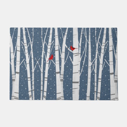 Rote Kardinal in Schneeflocken Fußmatte (Vorderseite)
