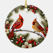 Rote Kardinal Snow Birds Memorial Geschenkideen Keramik Ornament (Hinten)