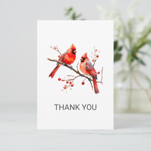 Rote Kardinal Vögel auf der Holly-Tree-Zweigstelle Dankeskarte (Stehend Vorderseite)