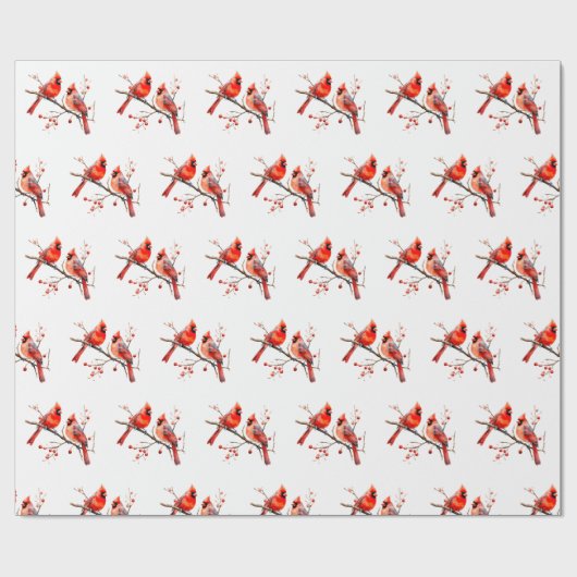 Rote Kardinal Vögel auf der Holly-Tree-Zweigstelle Geschenkpapier (Flach)