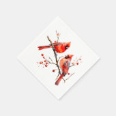 Rote Kardinal Vögel auf der Holly-Tree-Zweigstelle Serviette (Ecke)