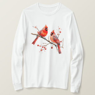 Rote Kardinal Vögel auf der Holly-Tree-Zweigstelle T-Shirt