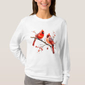 Rote Kardinal Vögel auf der Holly-Tree-Zweigstelle T-Shirt (Vorderseite)