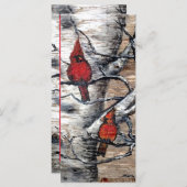 Rote Kardinal Vögel auf einer Birkenbaumkarte (Vorne/Hinten)