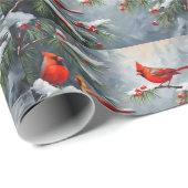 Rote Kardinal Vögel mit Waldbeeren Geschenkpapier (Rolleneckpunkt)