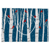 Rote Kardinäle auf Birkenbäumen Große Geschenktüte (Rückseite)