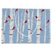Rote Kardinäle auf Birkenbäumen Große Geschenktüte (Rückseite)