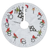 Rote Kardinäle auf Birkenkonstruktion Polyester Weihnachtsbaumdecke (Vorderseite)