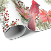 Rote Kardinäle, Beeren und Poinsettia Blume Geschenkpapier (Rolleneckpunkt)
