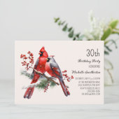 Rote Kardinäle Berries 30. Geburtstag Einladung (Stehend Vorderseite)