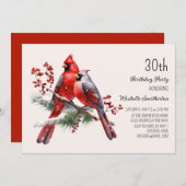 Rote Kardinäle Berries 30. Geburtstag Einladung (Vorne/Hinten)