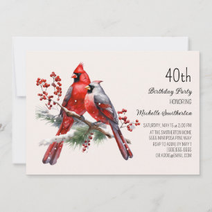 Rote Kardinäle Berries 40. Geburtstag Einladung