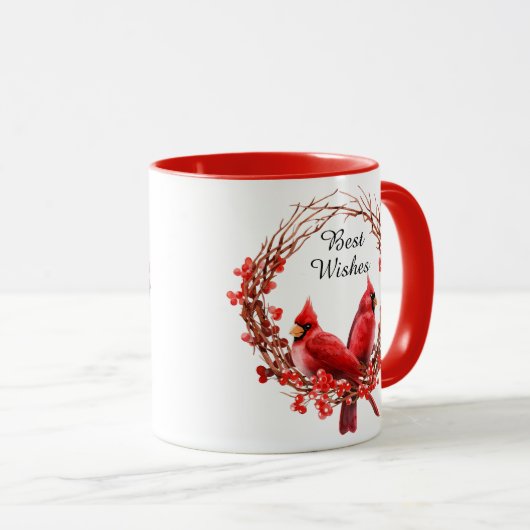 Rote Kardinäle Berries Wreath Kaffee Tasse (VorderseiteRechts)