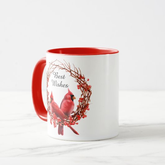 Rote Kardinäle Berries Wreath Kaffee Tasse (Vorderseite Links)