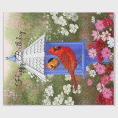 Rote Kardinäle Bird House Flower Garden Geschenkpapier (Flach)