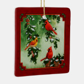Rote Kardinäle im Norden und Holly Rot Keramikornament (Rechts)