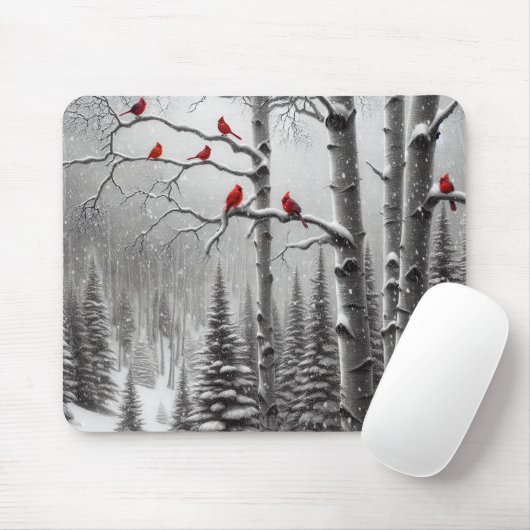 Rote Kardinäle im Winterwald Mousepad (Mit Mouse)