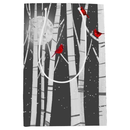 Rote Kardinäle in Birch Tree Mittlere Geschenktüte (Vorderseite)