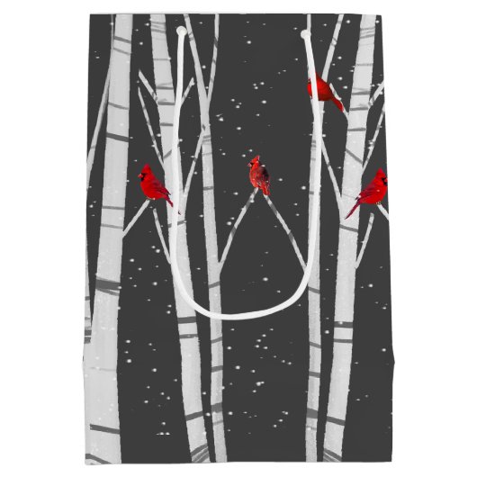 Rote Kardinäle in Birch Tree Mittlere Geschenktüte (Rückseite)