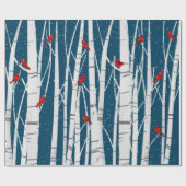Rote Kardinäle in weißen Birkenbäumen Geschenkpapier (Flach)