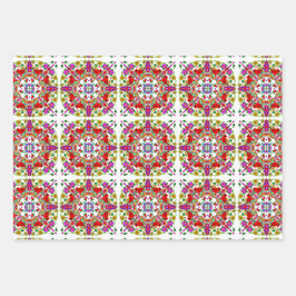 Rote Kardinäle und farbenfrohe Blume zum Geburtsta Geschenkpapier Set