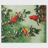 Rote Kardinäle und Holly-Blätter Geschenkpapier (Flach)