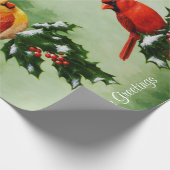 Rote Kardinäle und Holly-Blätter Geschenkpapier (Ecke)