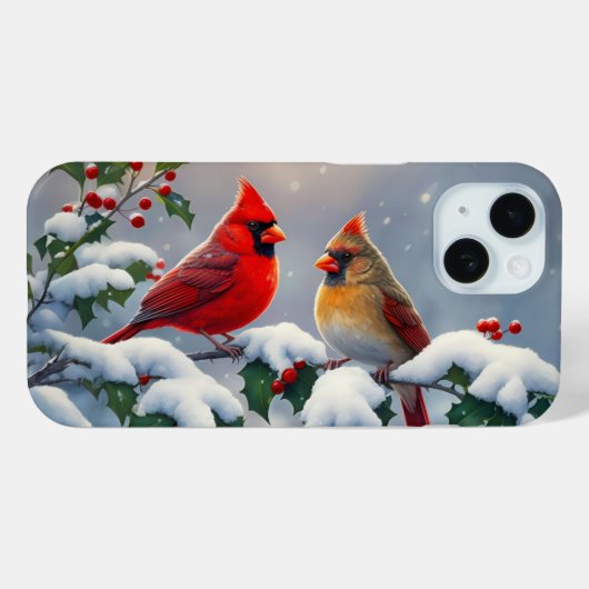 Rote Kardinäle und Holly in Snow Case-Mate iPhone Hülle (Rückseite (Horizontal))