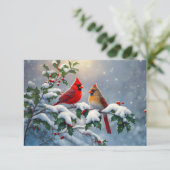 Rote Kardinäle und Holly in Snow Einladung (Stehend Vorderseite)