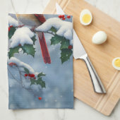 Rote Kardinäle und Holly in Snow Geschirrtuch (Viertel Falte)