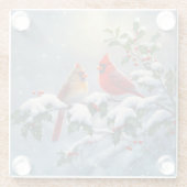 Rote Kardinäle und Holly in Snow Glasuntersetzer (Rückseite)