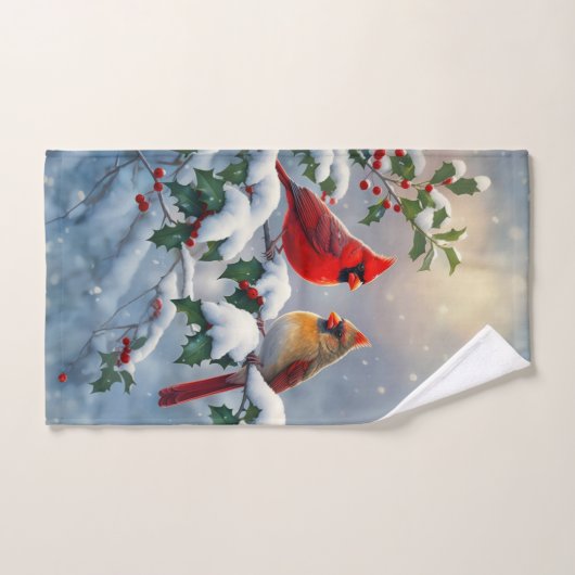 Rote Kardinäle und Holly in Snow Handtuch (Handtuch)