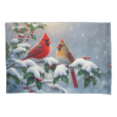 Rote Kardinäle und Holly in Snow Kissenbezug (Vorderseite-Links)