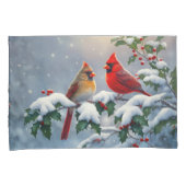 Rote Kardinäle und Holly in Snow Kissenbezug (Vorderseite-Rechts)