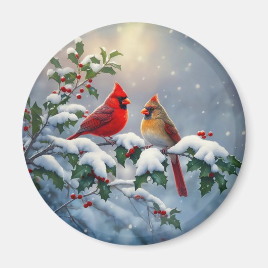 Rote Kardinäle und Holly in Snow Magnet (Vorne)