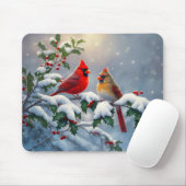 Rote Kardinäle und Holly in Snow Mousepad (Mit Mouse)