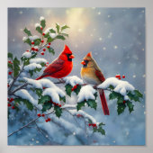 Rote Kardinäle und Holly in Snow Poster (Vorne)