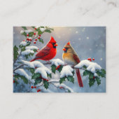 Rote Kardinäle und Holly in Snow Visitenkarte (Vorderseite)