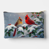 Rote Kardinäle und Holly in Snow Zubehörtasche (Rückseite)