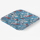 Rote Kardinäle und rosa Kirschblüten Blau Pappteller (Gewinkelt)