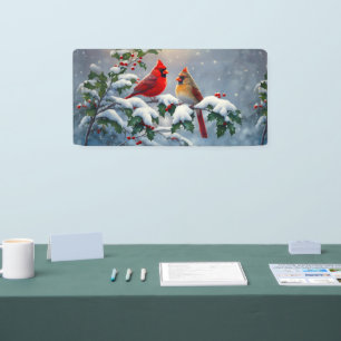 Rote Kardinäle und Stechpalme im Schnee Banner